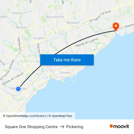 Square One Shopping Centre to Pickering map