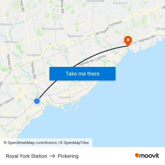 Royal York Station to Pickering map