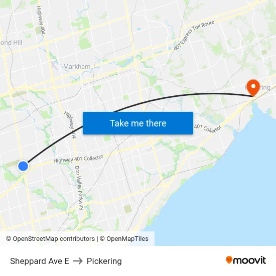 Sheppard Ave E to Pickering map