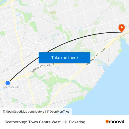 Scarborough Town Centre-West to Pickering map