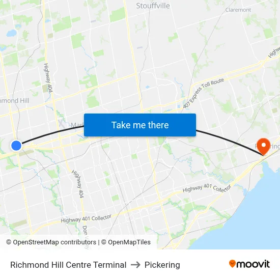 Richmond Hill Centre Terminal to Pickering map