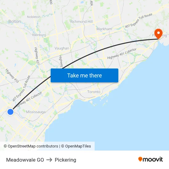 Meadowvale GO to Pickering map