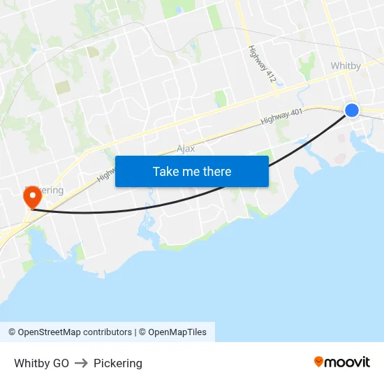 Whitby GO to Pickering map