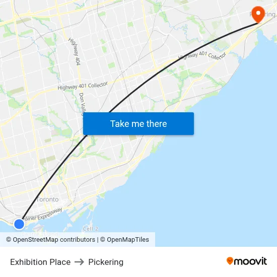 Exhibition Place to Pickering map