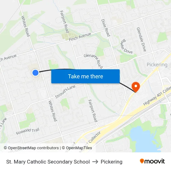 St. Mary Catholic Secondary School to Pickering map