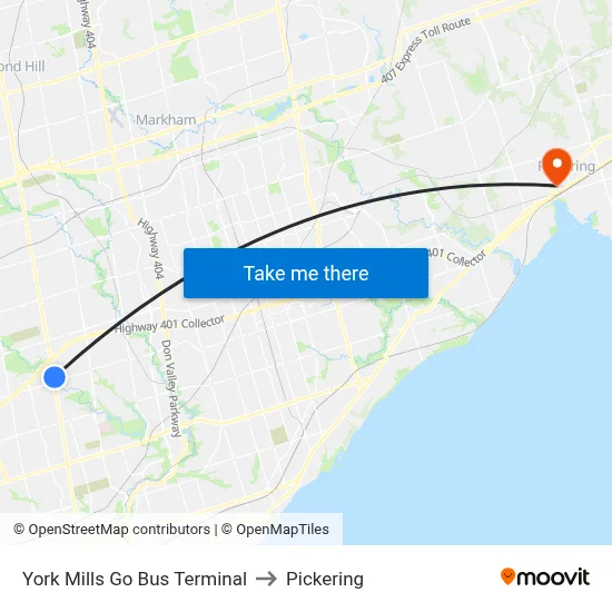 York Mills Go Bus Terminal to Pickering map