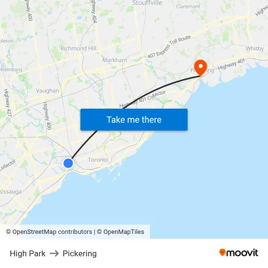 High Park to Pickering map