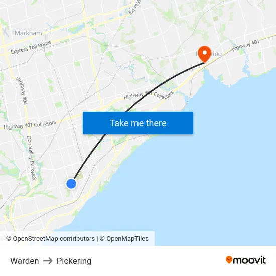 Warden to Pickering map