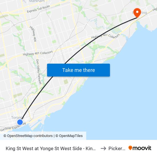 King St West at Yonge St West Side - King Station to Pickering map