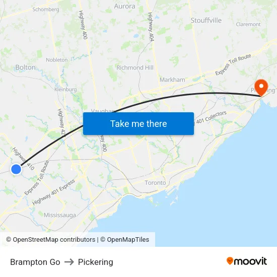 Brampton Go to Pickering map