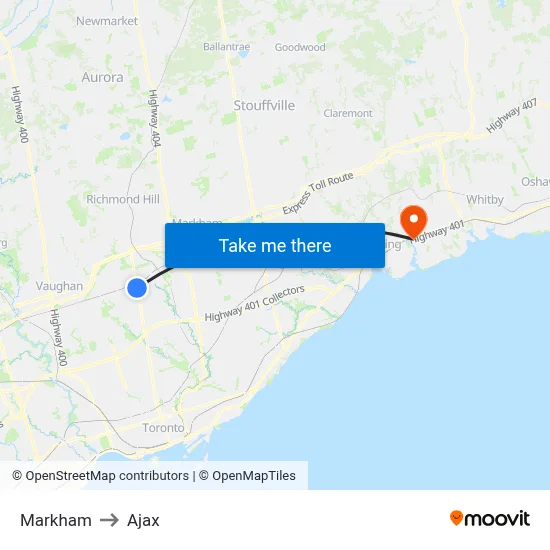Markham to Ajax map