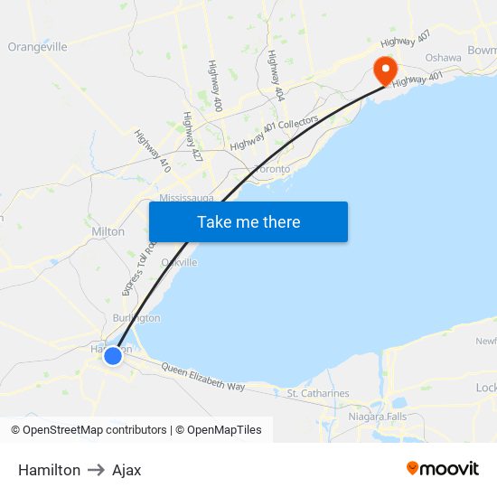 Hamilton to Ajax map