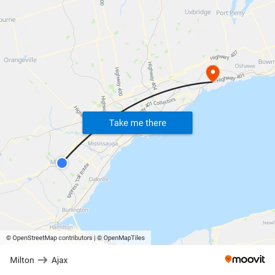 Milton to Ajax map