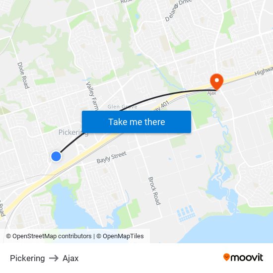 Pickering to Ajax map