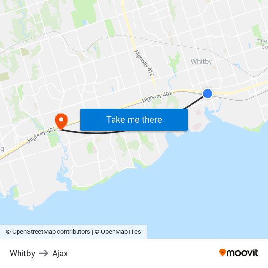 Whitby to Ajax map