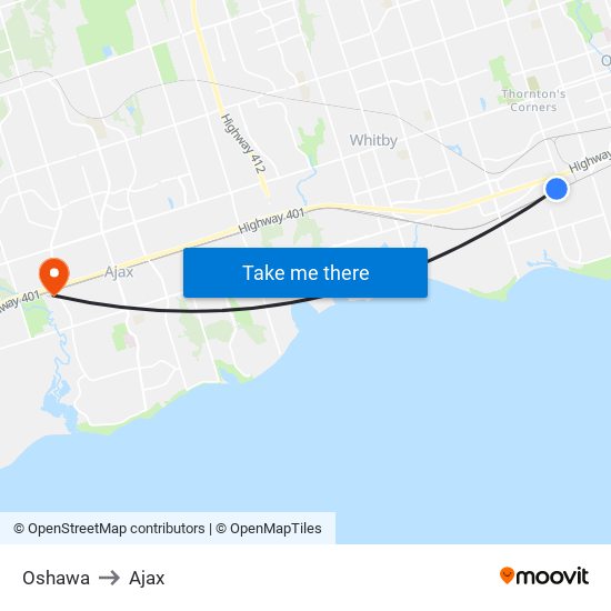 Oshawa to Ajax map