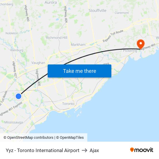 Yyz - Toronto International Airport to Ajax map