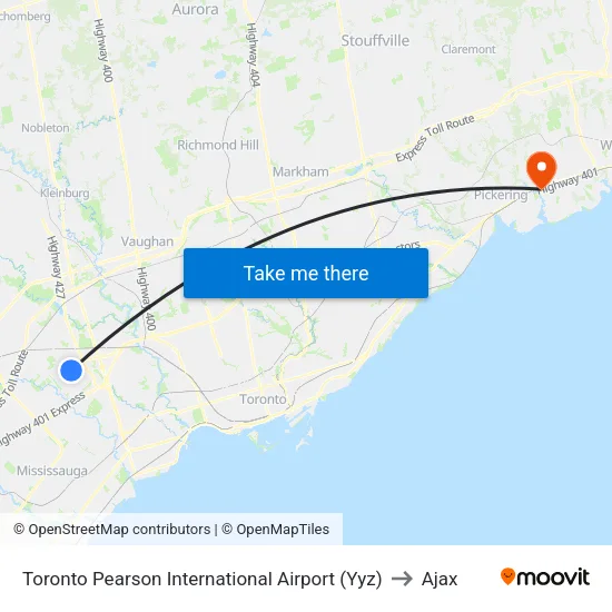 Toronto Pearson International Airport (Yyz) to Ajax map