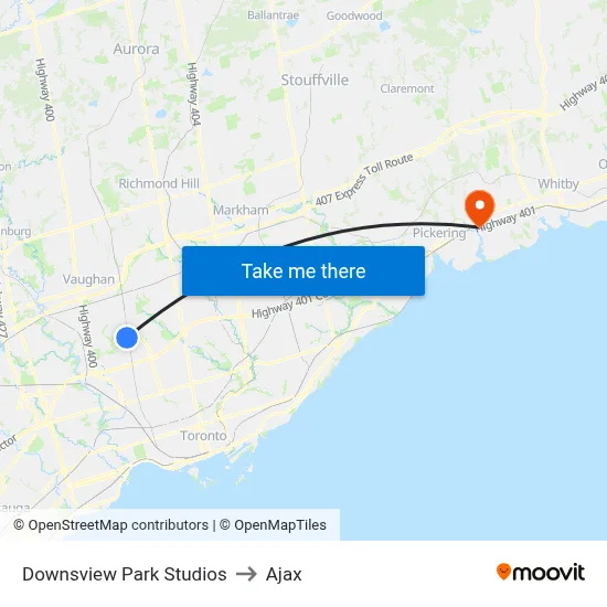 Downsview Park Studios to Ajax map