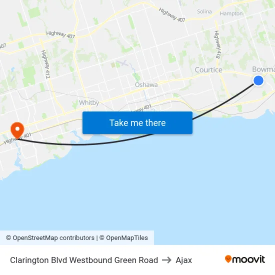 Clarington Blvd Westbound Green Road to Ajax map