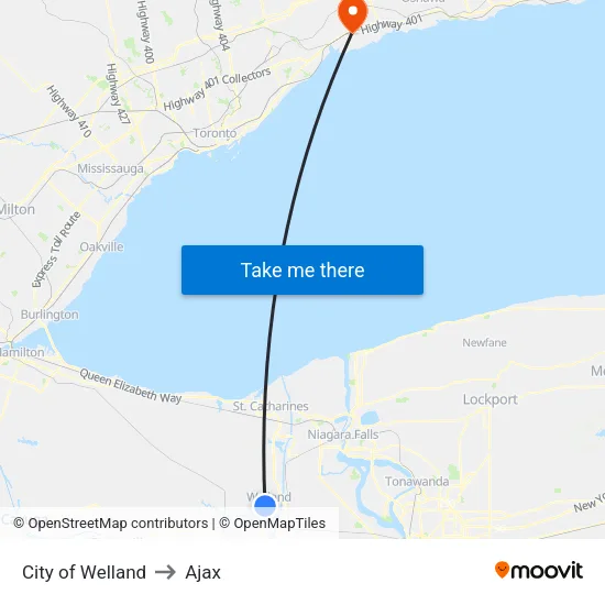 City of Welland to Ajax map