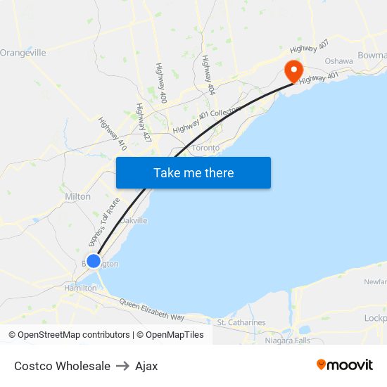Costco Wholesale to Ajax map