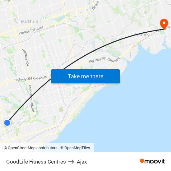 GoodLife Fitness Centres to Ajax map