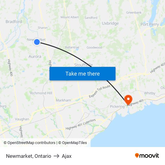 Newmarket, Ontario to Newmarket, Ontario map