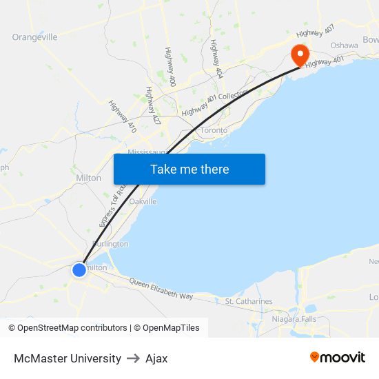 McMaster University to Ajax map