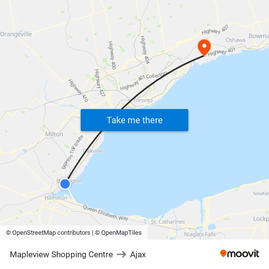 Mapleview Shopping Centre to Ajax map