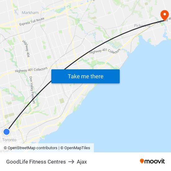 GoodLife Fitness Centres to Ajax map