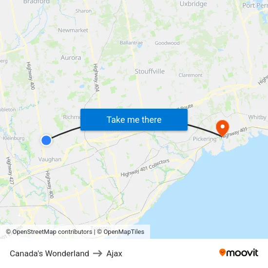 Canada's Wonderland to Ajax map