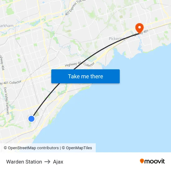 Warden Station to Ajax map