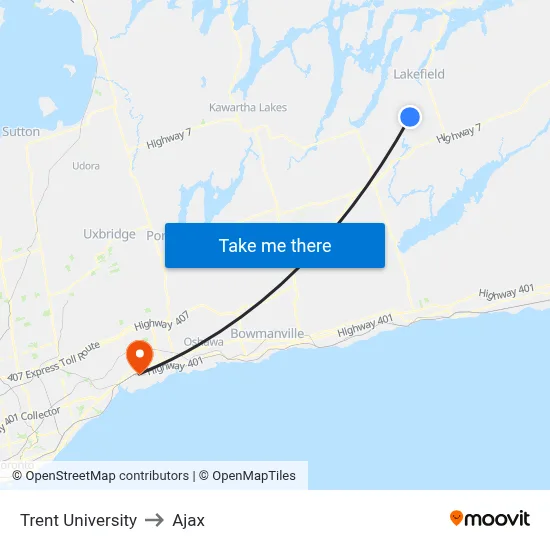 Trent University to Ajax map