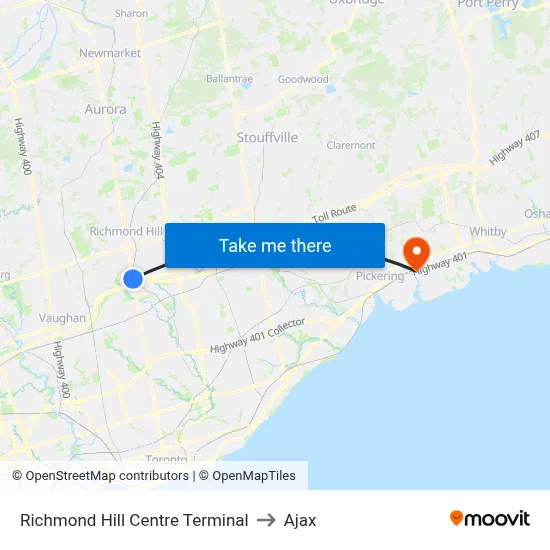 Richmond Hill Centre Terminal to Ajax map