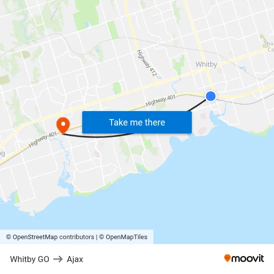 Whitby GO to Ajax map