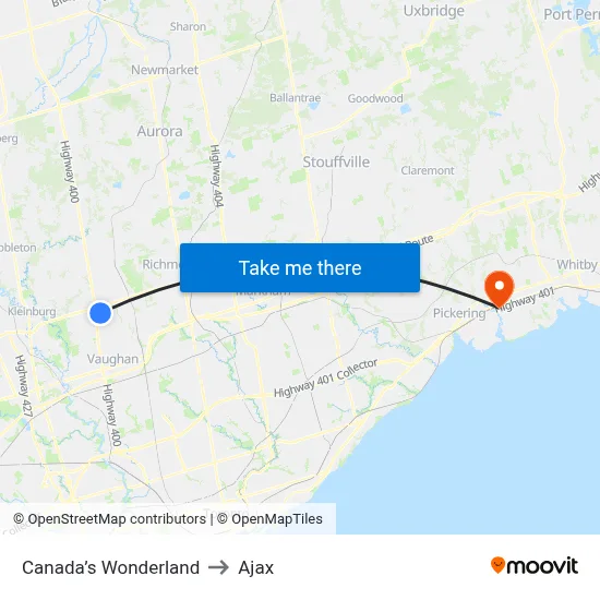 Canada’s Wonderland to Ajax map