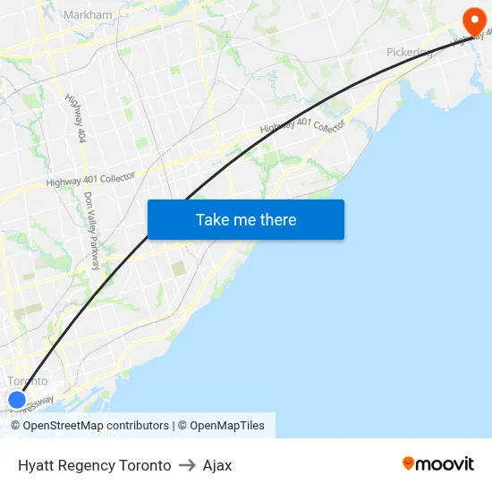 Hyatt Regency Toronto to Ajax map