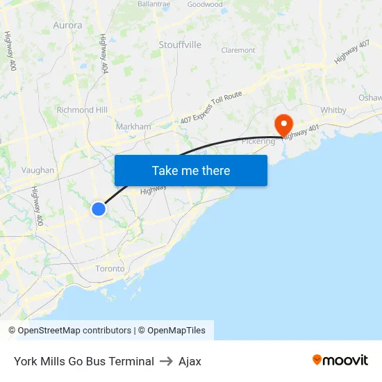 York Mills Go Bus Terminal to Ajax map