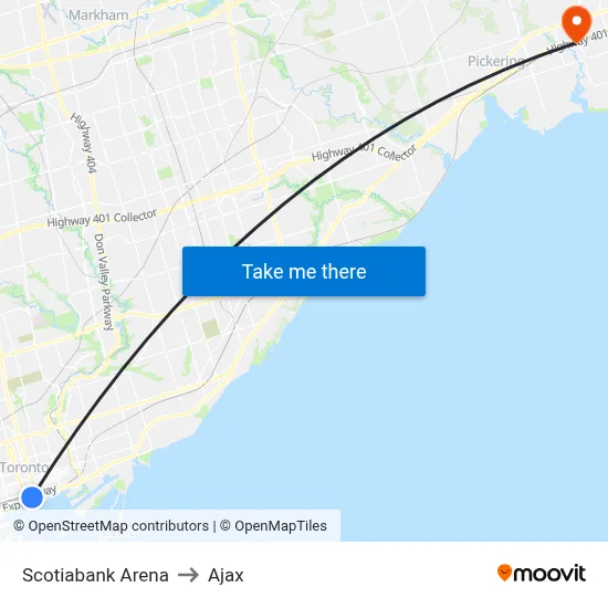 Scotiabank Arena to Ajax map