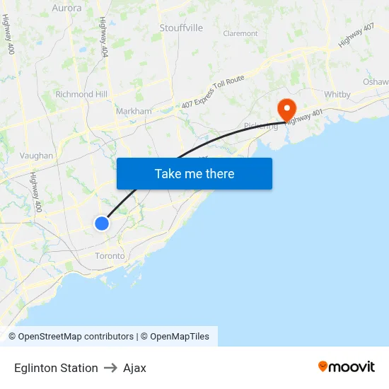 Eglinton Station to Ajax map