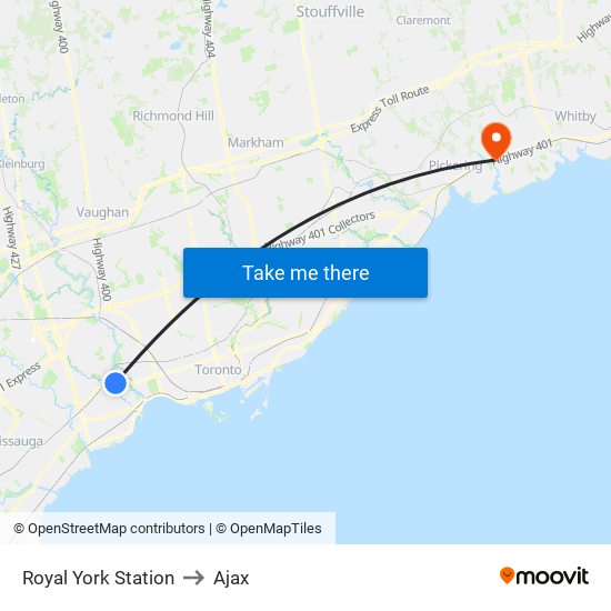 Royal York Station to Ajax map