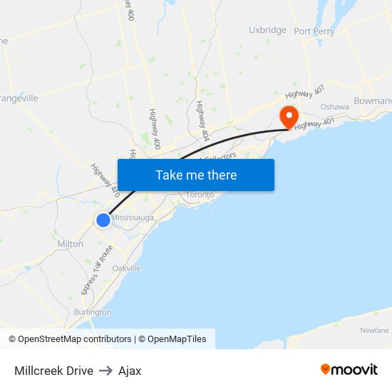 Millcreek Drive to Ajax map