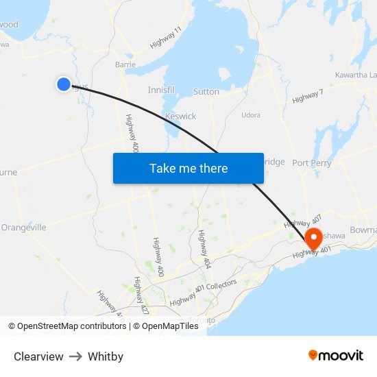 Clearview to Whitby map