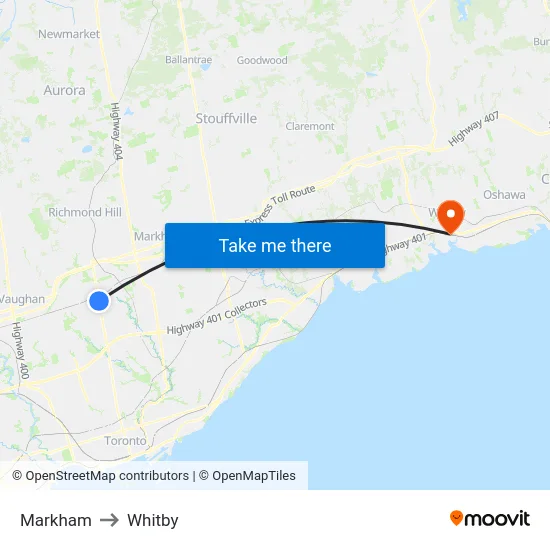 Markham to Whitby map