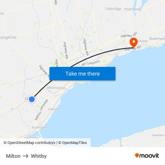 Milton to Whitby map