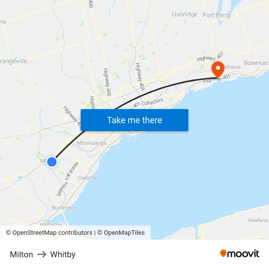 Milton to Whitby map