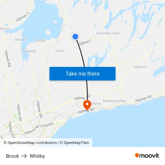 Brock to Whitby map