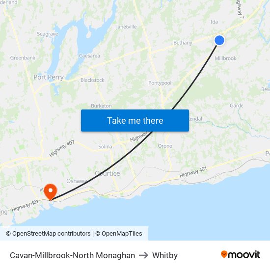 Cavan-Millbrook-North Monaghan to Whitby map