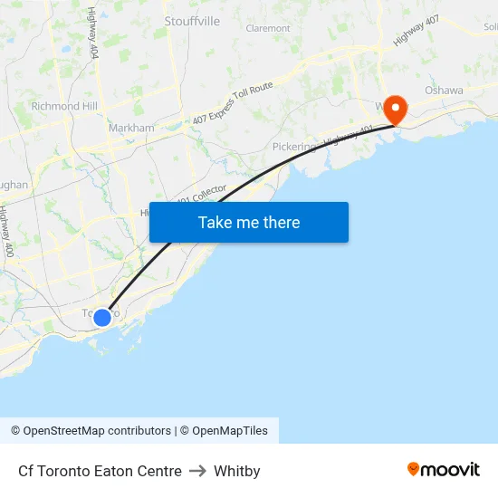 Cf Toronto Eaton Centre to Whitby map